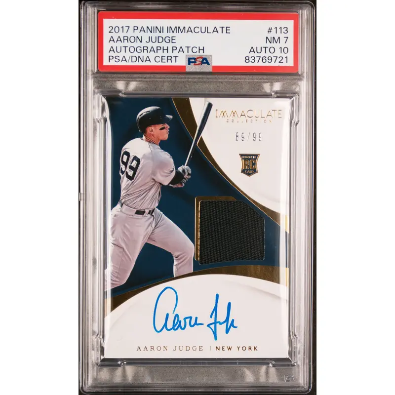Aaron Judge 2017 Panini Immaculate Rookie Patch Auto #89/99 PSA 7 Auto 10
