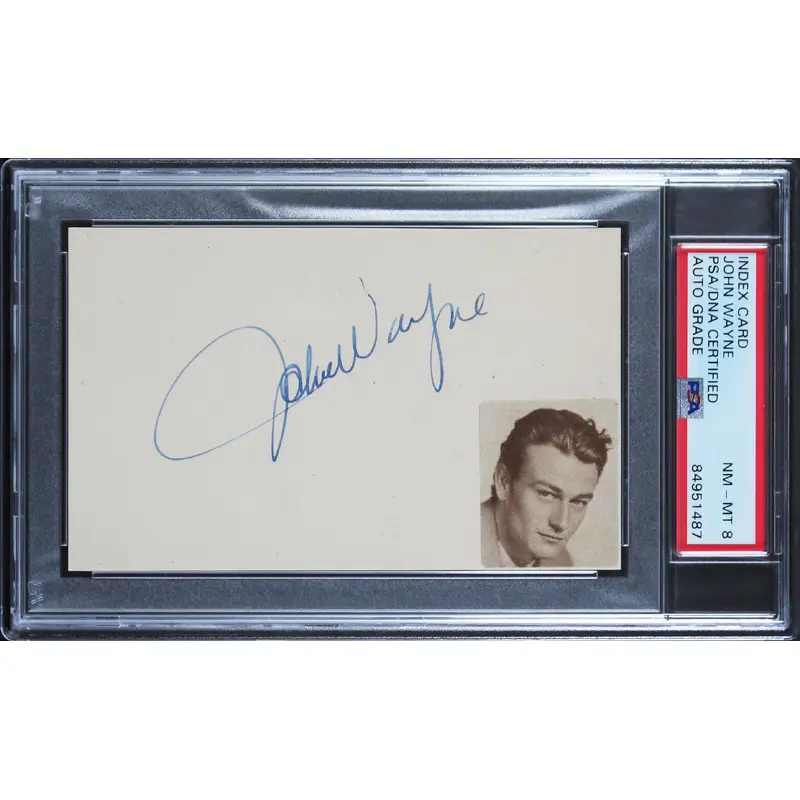 John Wayne True Grit Authentic Signed 3x5 Index Card Auto NM-MT 8 PSA Slabbed