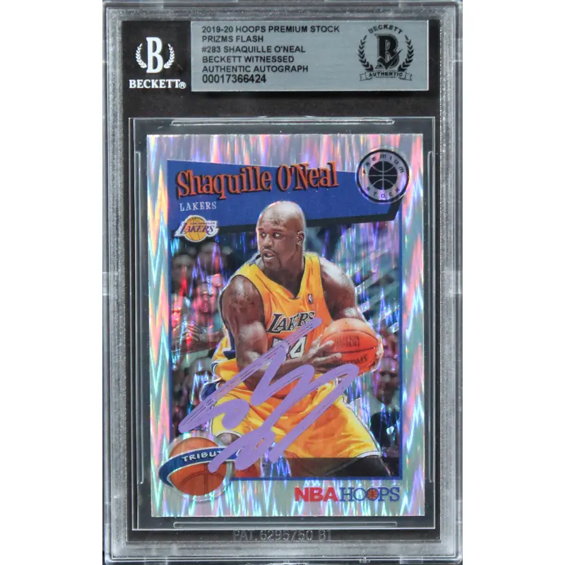 Shaquille O'neal Signed 2019 Hoops Premium Stock Prizms Flash #283 Card BAS Slab