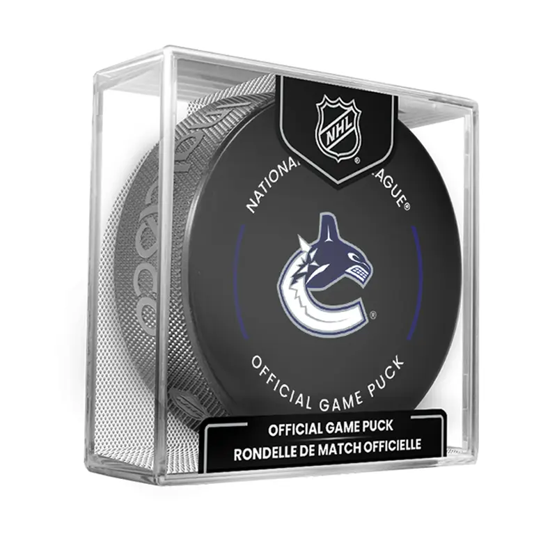 NHL Vancouver Canucks Officially Licensed 2025-2026 Game Puck Design In Cube