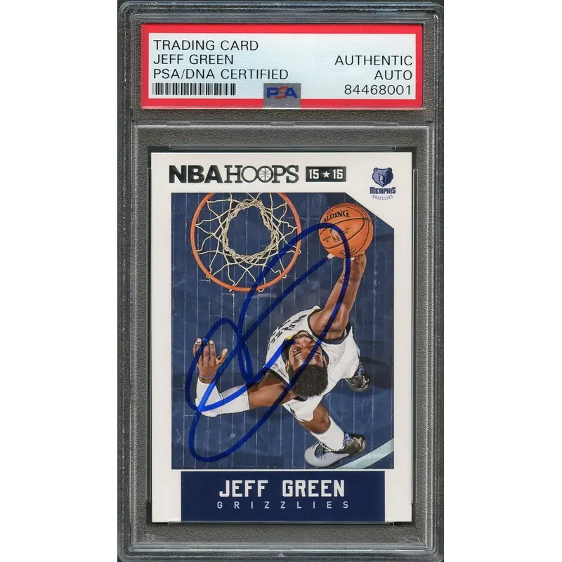 2015-16 NBA Hoops #63 Jeff Green Signed Card AUTO PSA/DNA Slabbed Grizzlies