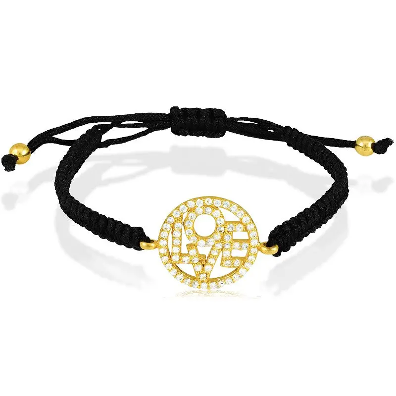 Sterling Silver CZ LOVE Macrame Bracelet - Gold Plated