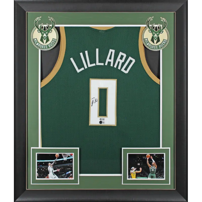Damian Lillard Authentic Signed Green Pro Style Framed Jersey BAS Witnessed