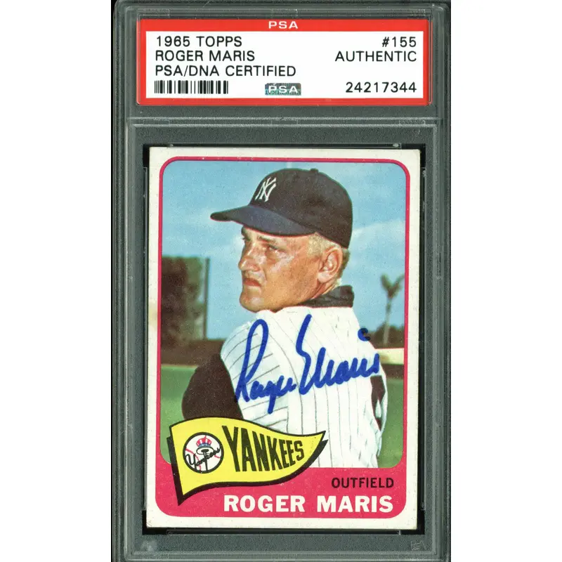 Yankees Roger Maris Authentic Signed 1965 Topps #155 Auto Card PSA/DNA Slabbed