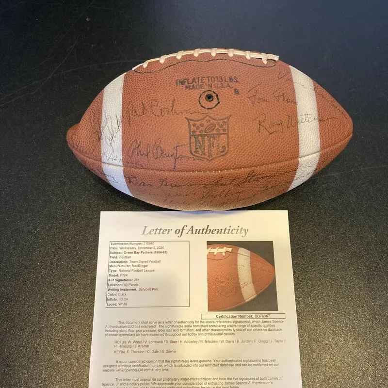 1965 Green Bay Packers Super Bowl Champs Team Signed Football JSA Vince Lombardi