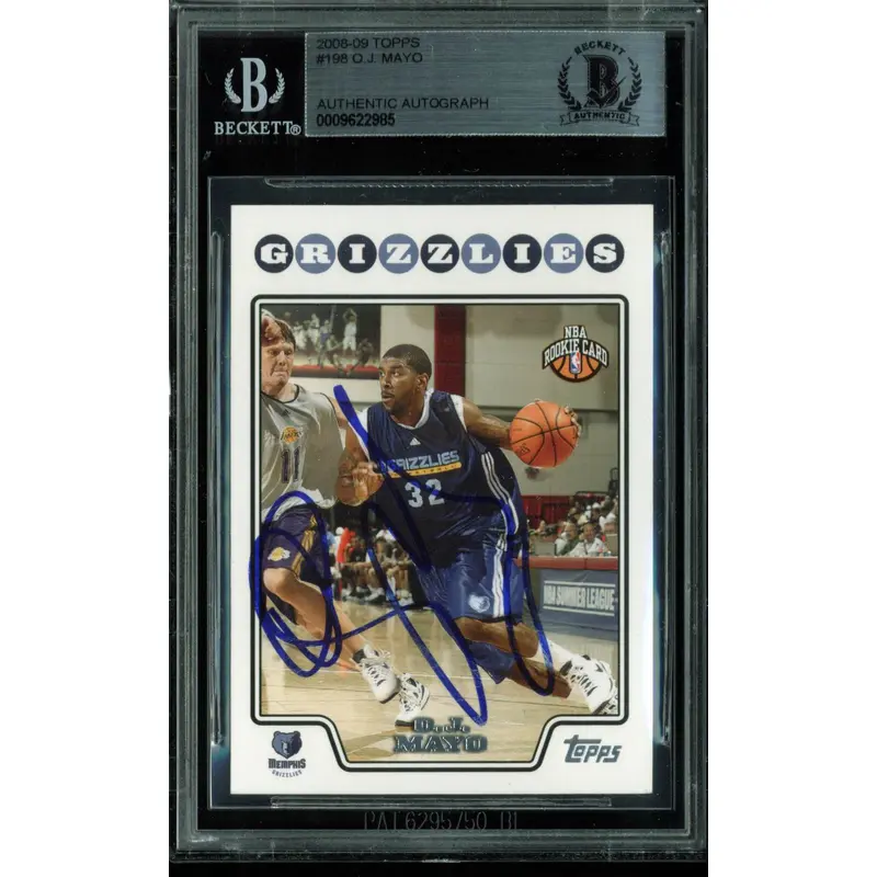 Grizzlies O.J. Mayo Authentic Signed Card 2008 Topps RC #198 BAS Slabbed