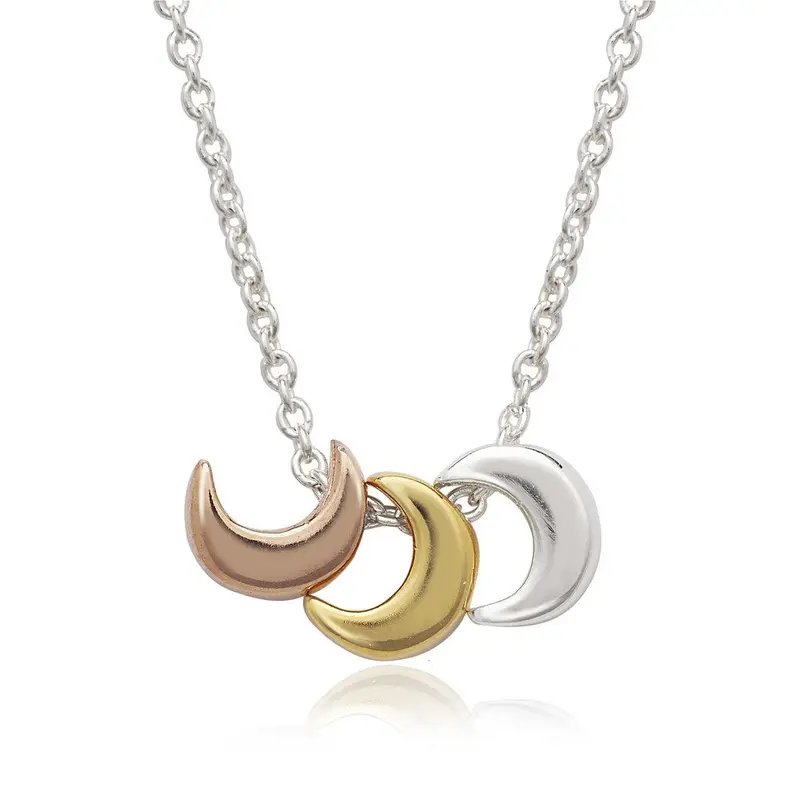 Sterling Silver White, GP, and Rose GP Tiny Crescent Necklace