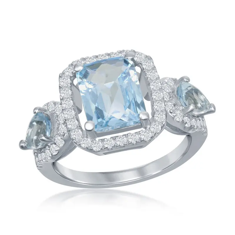 Sterling Silver, Blue and White Topaz Ring