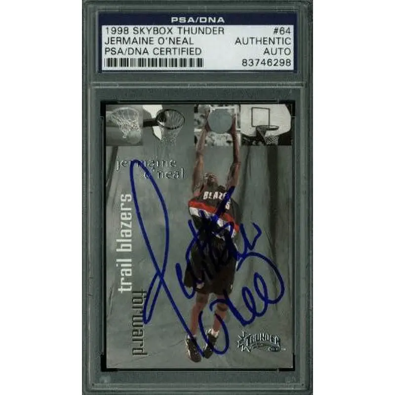 Blazers Jermaine O'Neal Signed Card 1998 Skybox Thunder #64 PSA/DNA Slabbed