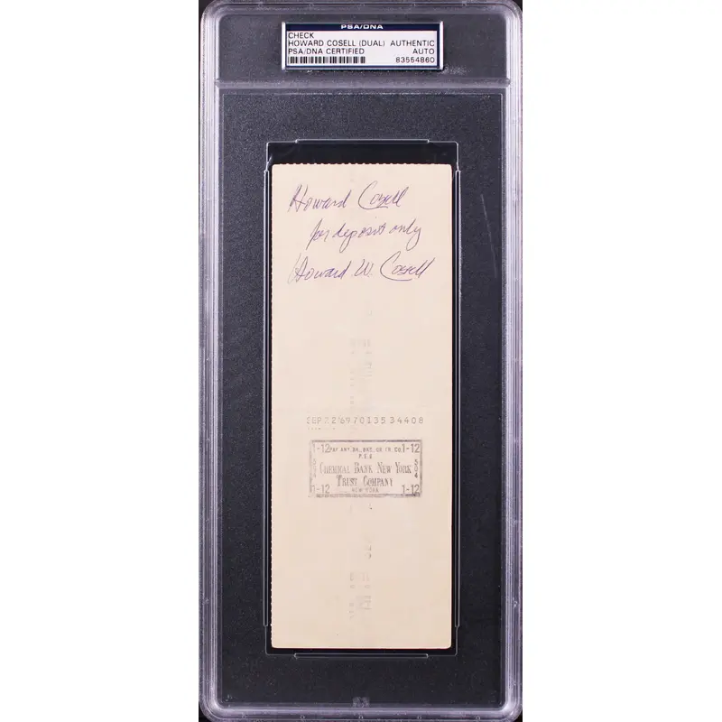 Howard Cosell Authentic Signed 3x8.25 Check Dated Sept 19, 1969 PSA/DNA Slabbed
