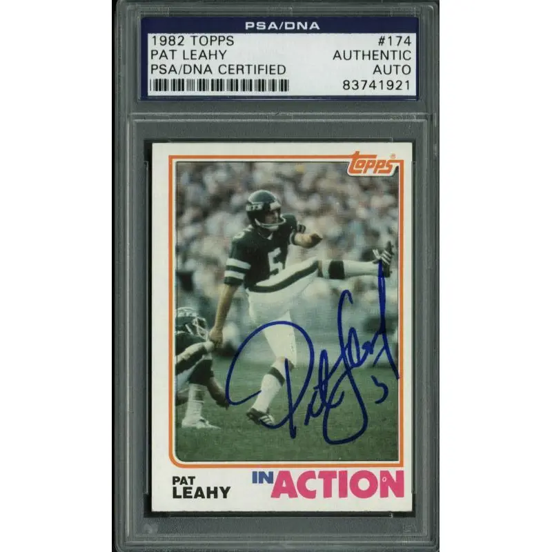 Jets Pat Leahy Authentic Signed Card 1982 Topps #174 In Blue PSA/DNA Slabbed