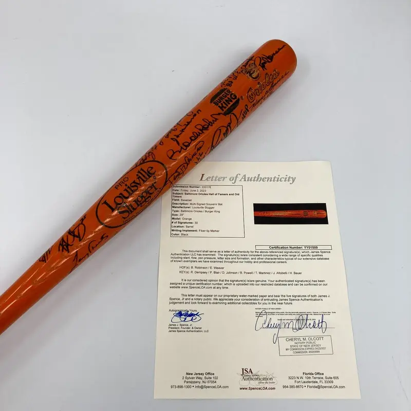1966, 1970 & 1983 Baltimore Orioles World Series Champs Team Signed Bat JSA COA