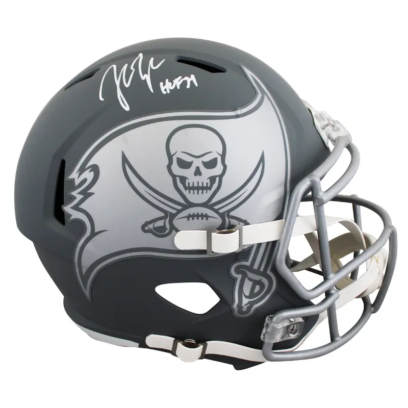 Buccaneers John Lynch "HOF 21" Signed Slate Full Size Speed Rep Helmet BAS Wit