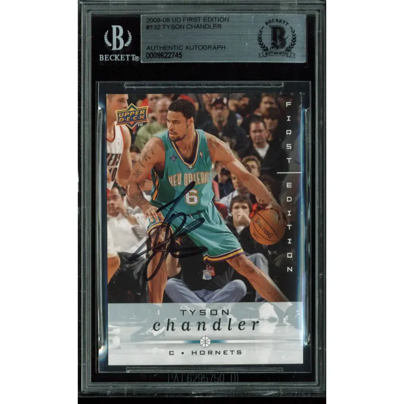 Hornets Tyson Chandler Signed Card 2008 UD First Edition #132 BAS Slabbed