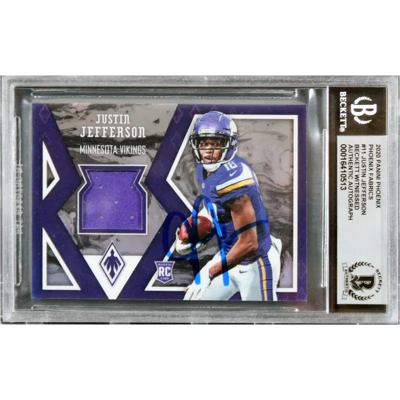 Justin Jefferson Signed 2020 Panini Phoenix Fabrics #11 RC Card Auto 10 BAS Slab