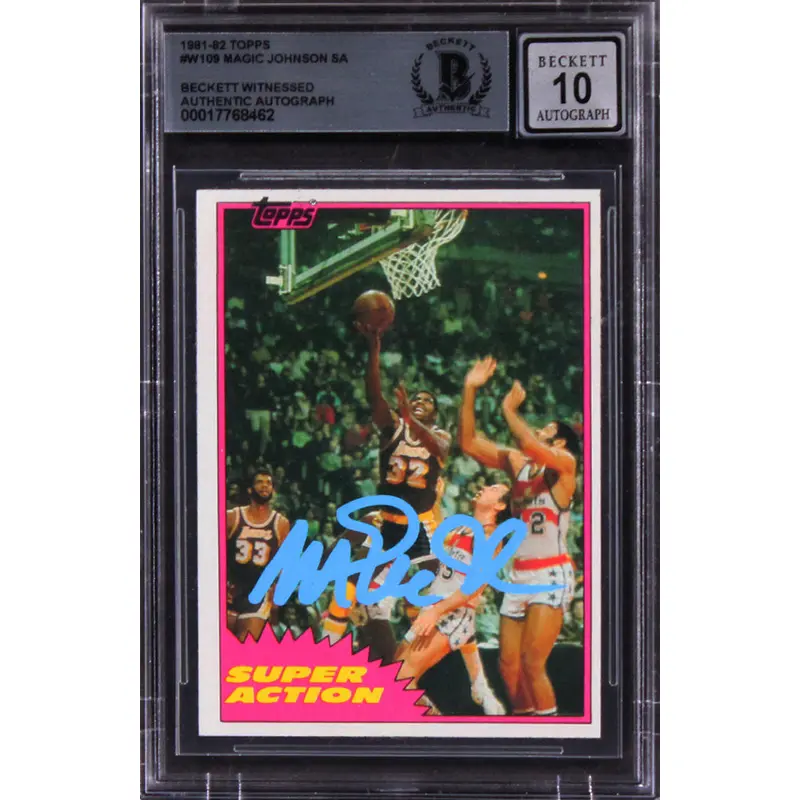 Lakers Magic Johnson Signed 1981 Topps #W109 SA Card Auto 10! BAS Slabbed 3
