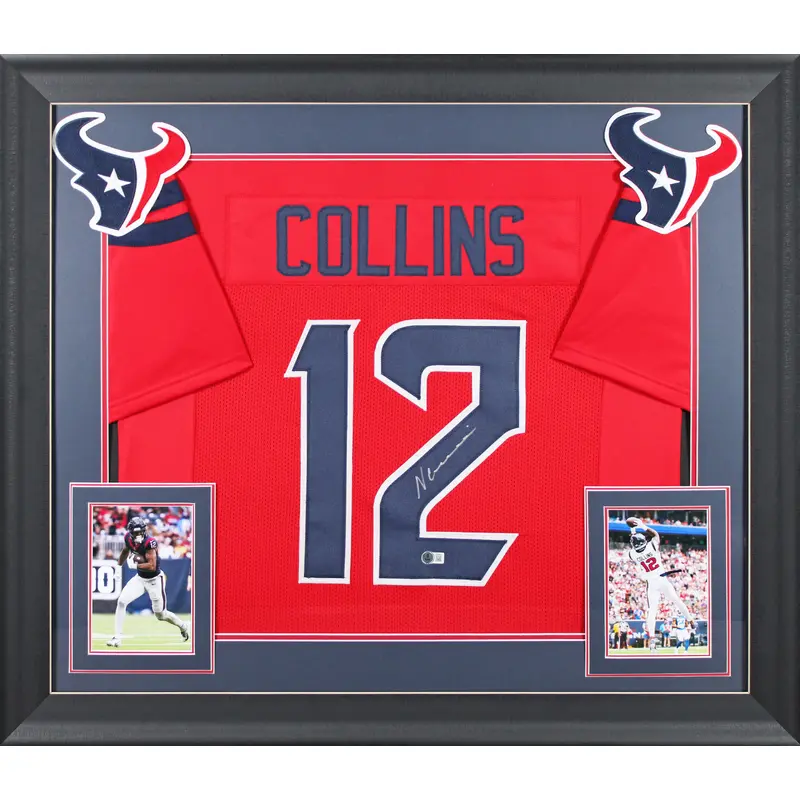 Nico Collins Authentic Signed Red Pro Style Framed Jersey BAS Witnessed