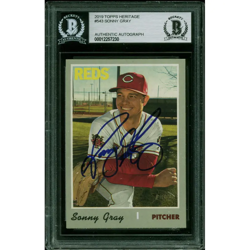 Reds Sonny Gray Authentic Signed 2019 Topps Heritage #543 Card BAS Slabbed