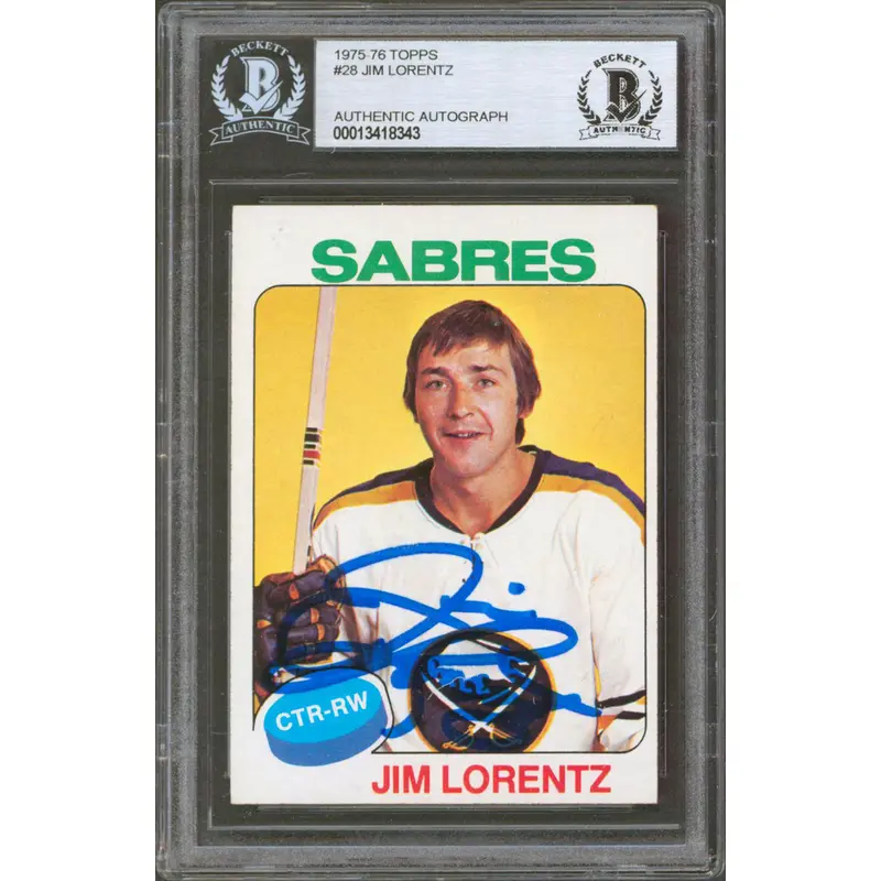 Sabres Jim Lorentz Authentic Signed 1975 Topps #28 Card Autographed BAS Slabbed