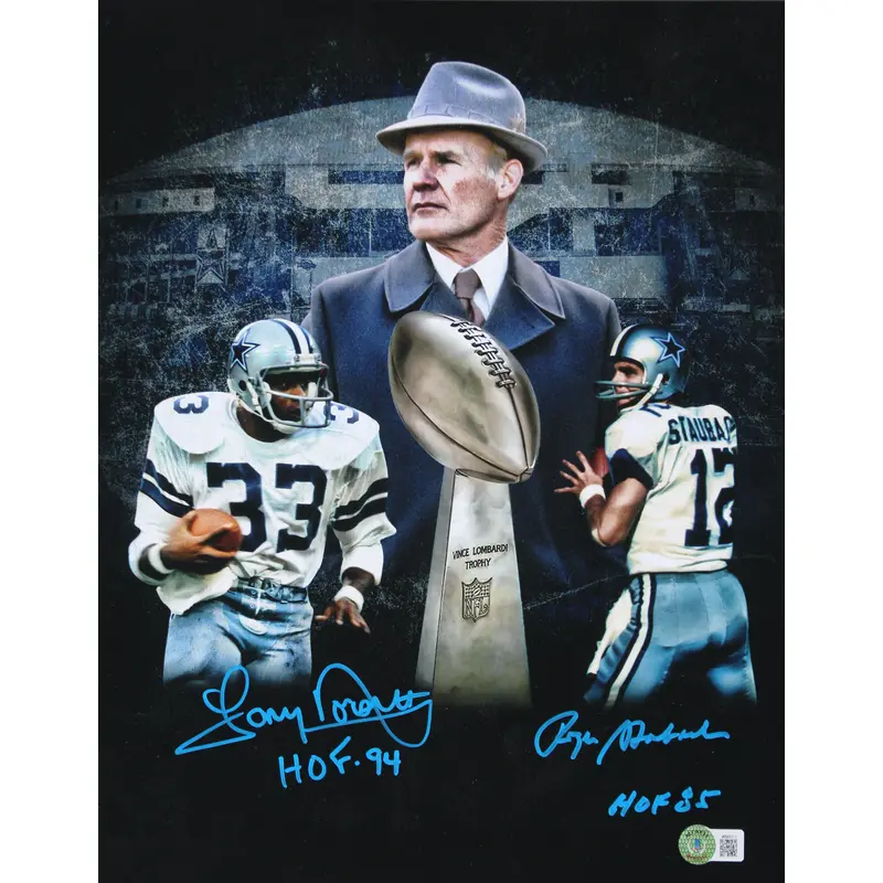 Cowboys Roger Staubach & Tony Dorsett "HOF" Signed 11x14 Photo BAS Wit #W593111