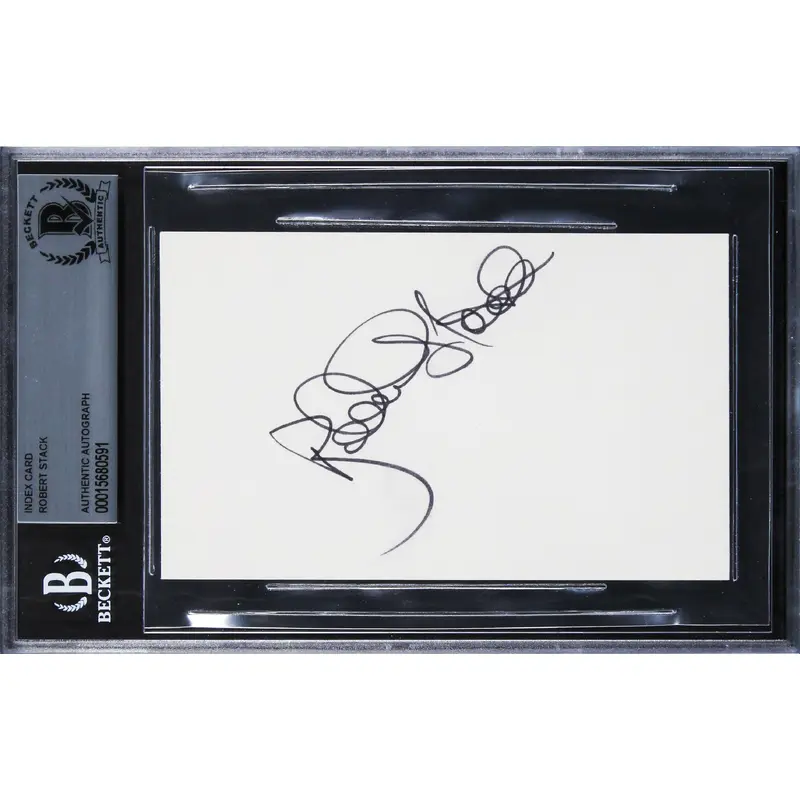 Robert Stack The Untouchables Authentic Signed 3x5 Index Card BAS Slabbed