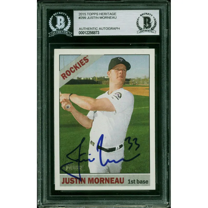 Rockies Justin Morneau Signed 2015 Topps Heritage #299 Card BAS Slabbed