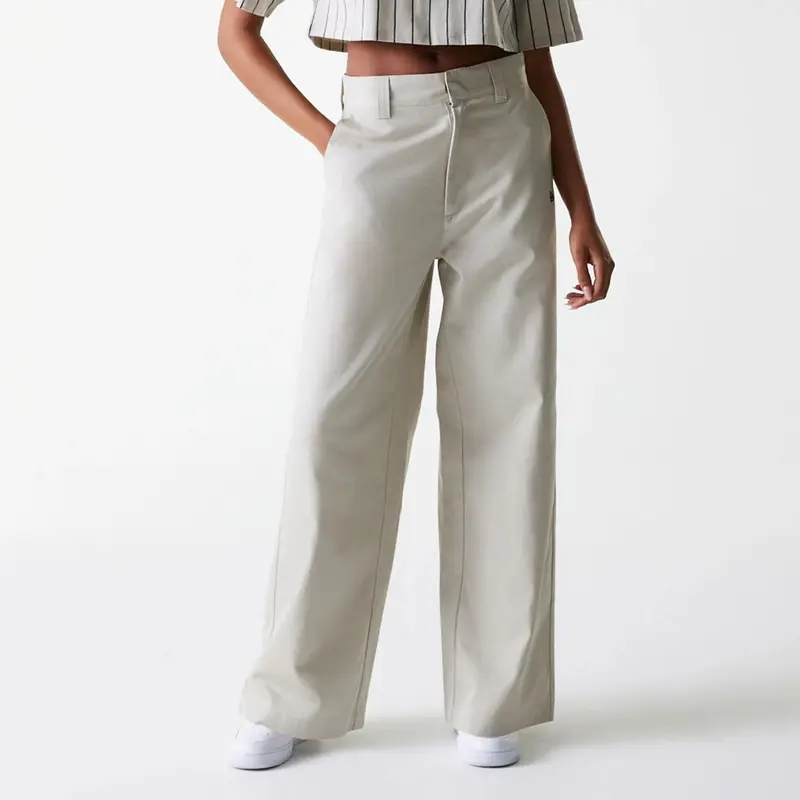 Womens New Era Light Beige Wide Leg Chino Trousers