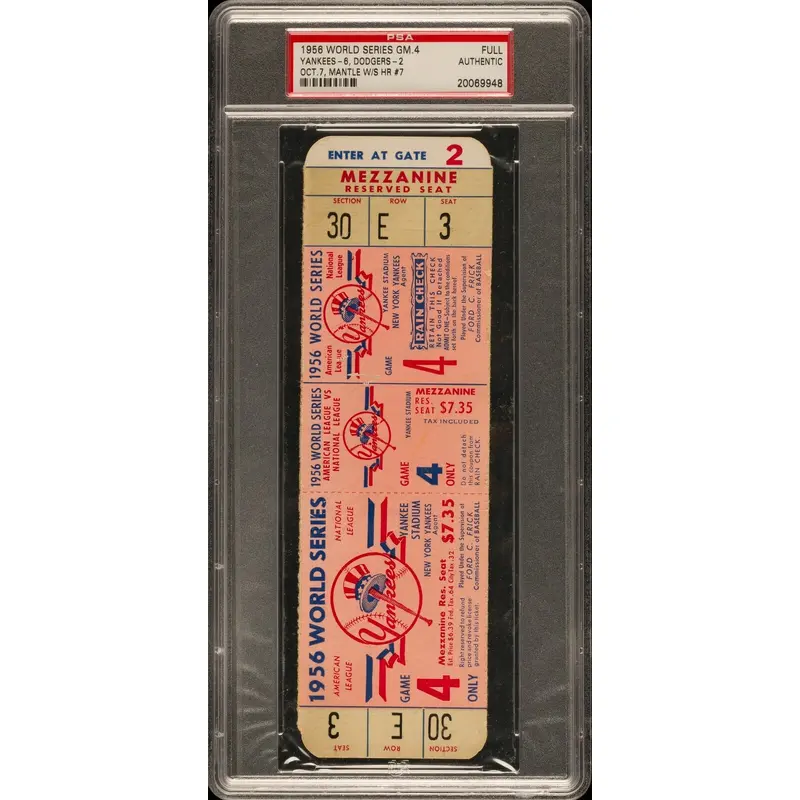 1956 World Series Game 4 Full Ticket Mickey Mantle WS HR#7 Yankees PSA DNA