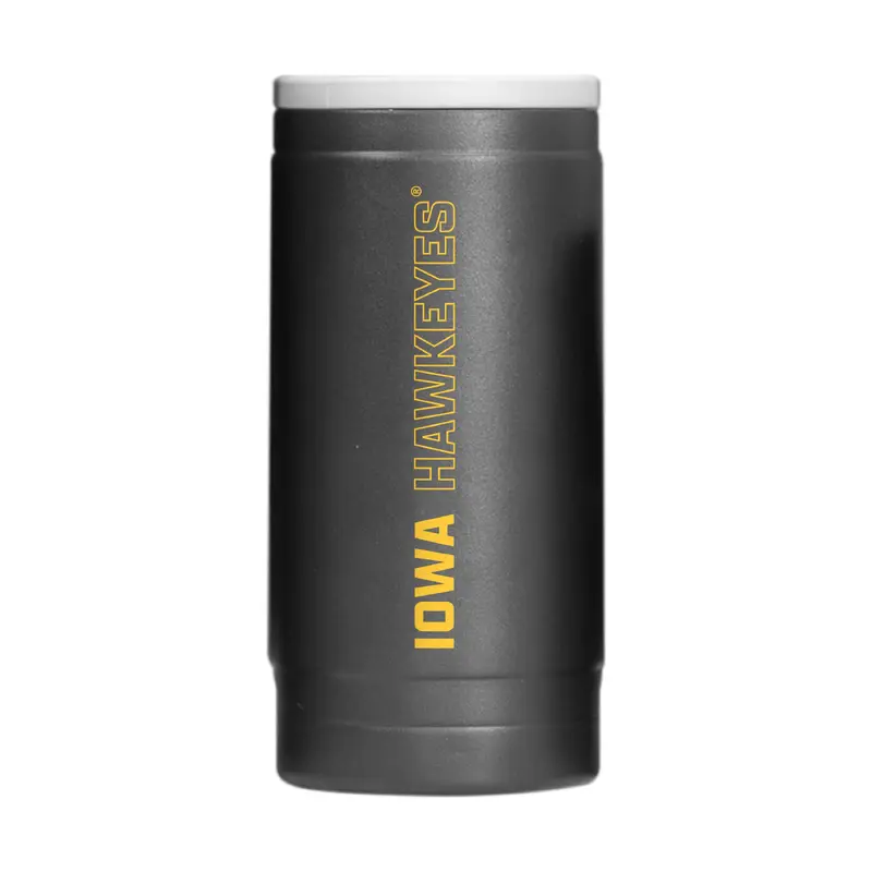 Iowa 12oz Stacked Black Powder Coat Slim Can Coolie