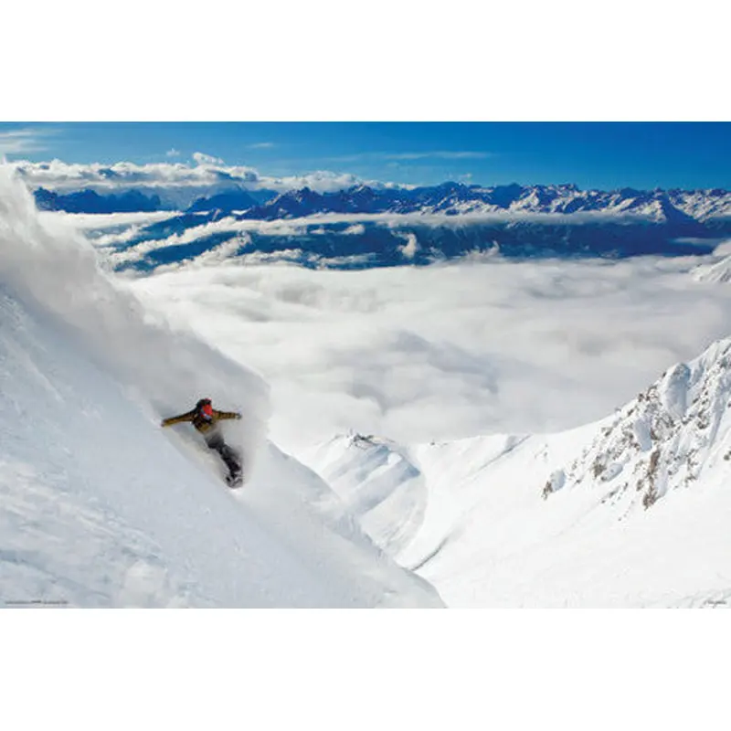 Snowboarding "High Mountain Powder Carve" Winter Sports Action Poster - Import Images