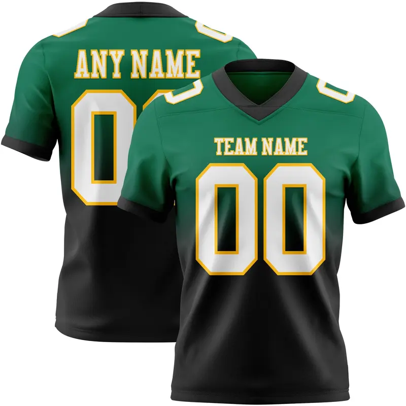 Custom Kelly Green White Black-Gold Mesh Authentic Fade Fashion Football Jersey