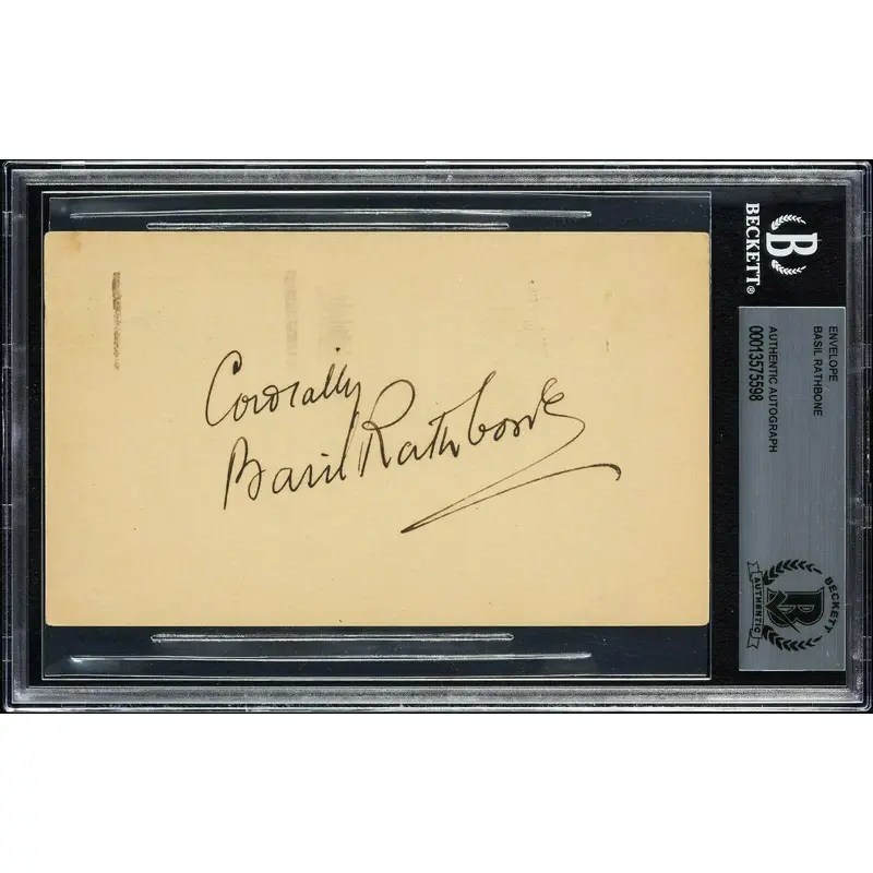 Basil Rathbone Signed 1948 GPC Postcard Movie Star BGS Beckett Certified