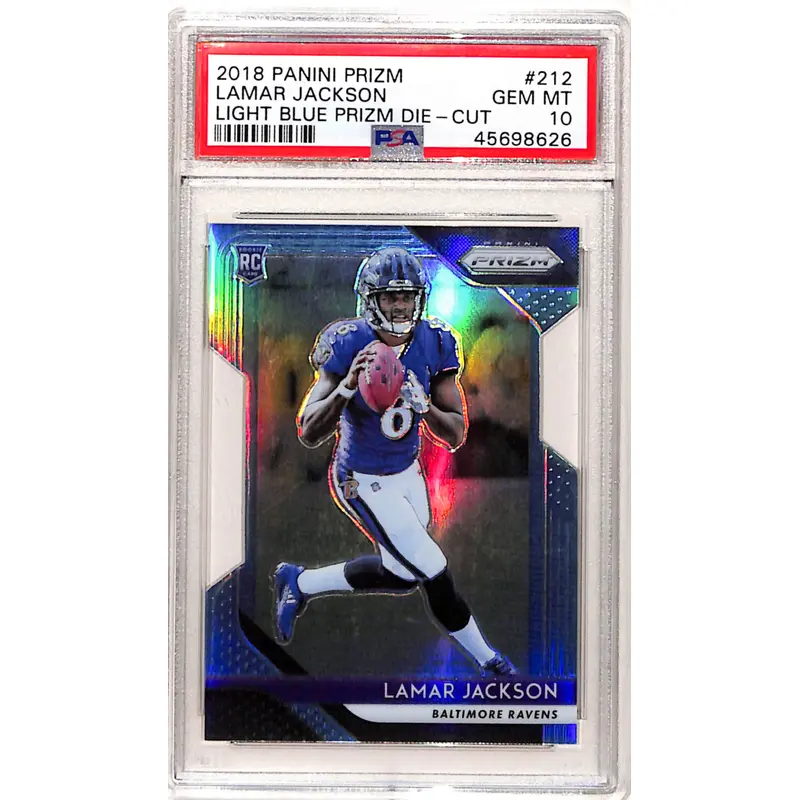 Lamar Jackson 2018 Panini Prizm Light Blue Die-Cut #99/199 PSA 10 Gem Mint