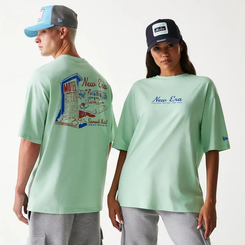 New Era Vacation Graphic Pastel Green Oversized T-Shirt