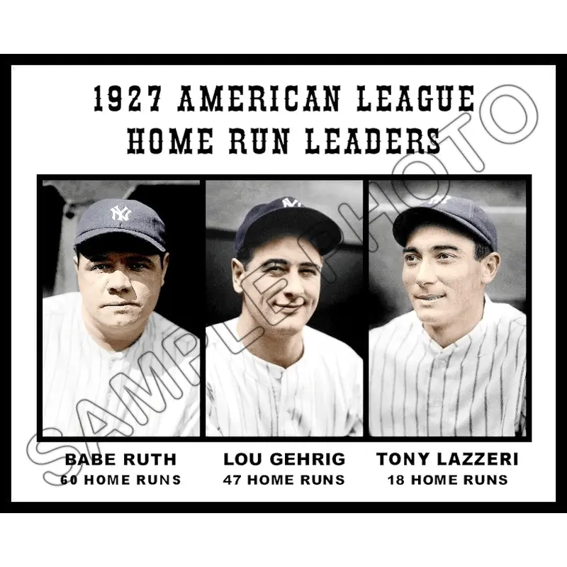 1927 AL Home Run Leaders Colorized 8X10 Photo -  Ruth Gehrig Lazzeri - 858