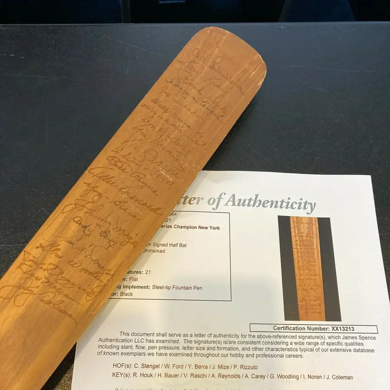 1953 Yankees World Series Champs Team Signed Yogi Berra Game Used Half Bat JSA