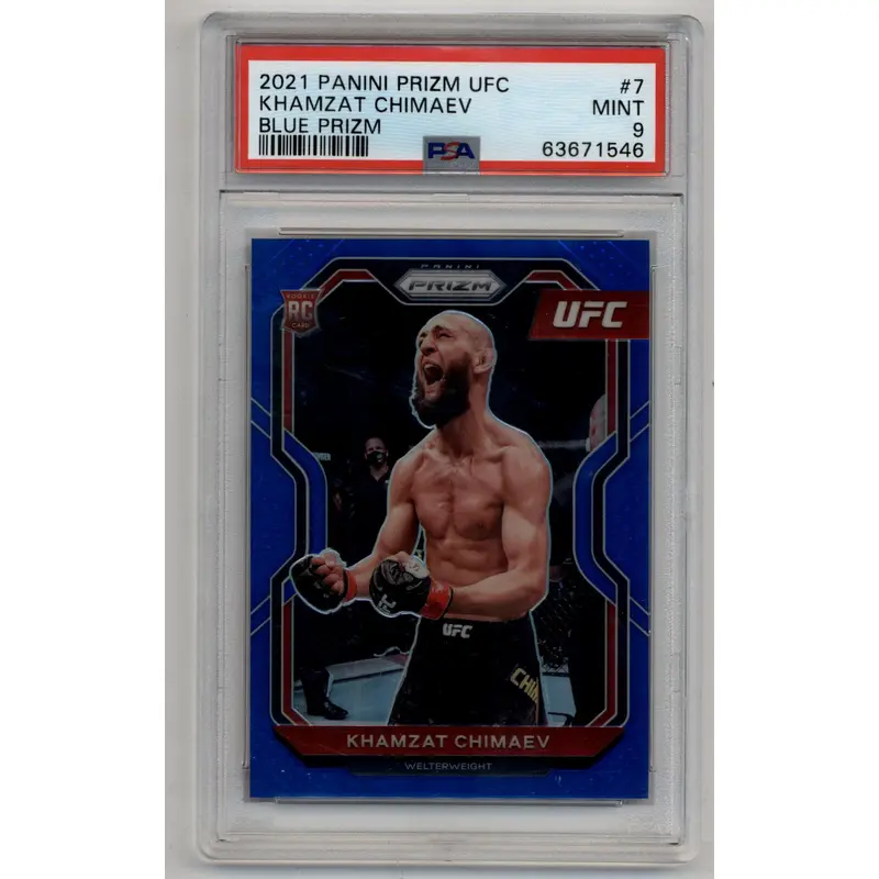 Khamzat Chimaev 2021 Prizm UFC Blue Prizm 129/199 PSA 9 Mint