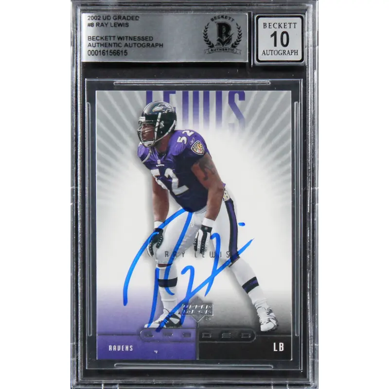 Ravens Ray Lewis Authentic Signed 2002 UD Graded #8 Card Auto 10! BAS Slabbed