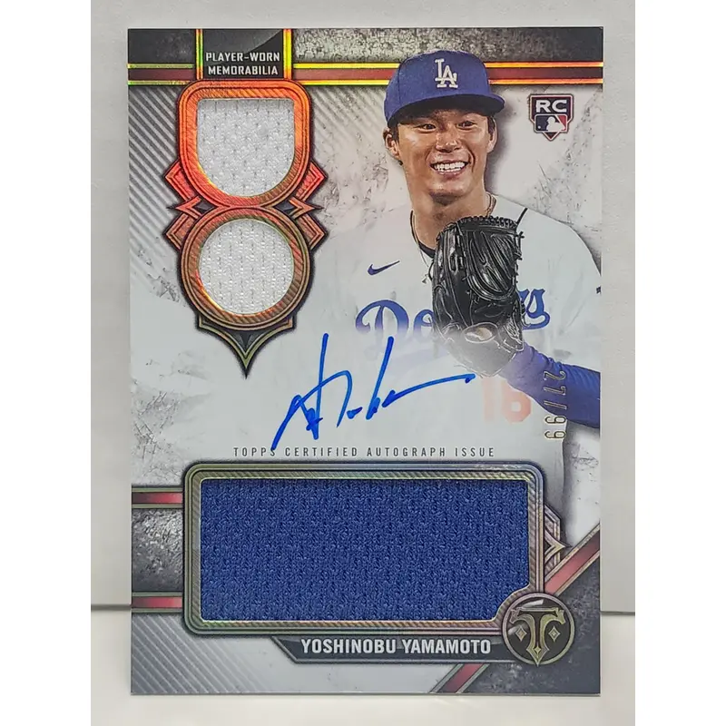 Yoshinobu Yamamoto 2024 Topps Triple Threads Rookie Auto Jersey #27/99