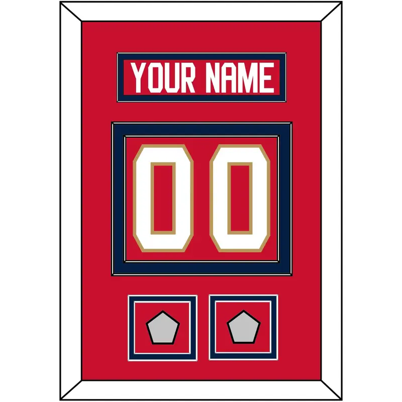 Florida Nameplate, Number (Back) & 2 Stanley Cup Finals Patches - Home Red - Double Mat 2