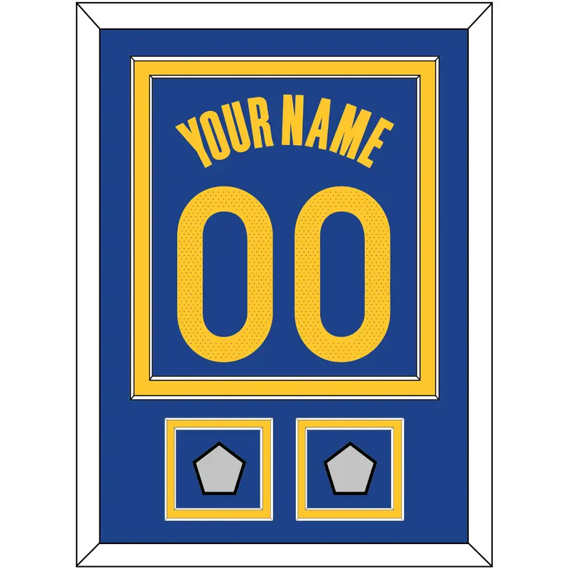 Golden State Name & Number With 2 Champions Patches - Blue Icon - Double Mat 2