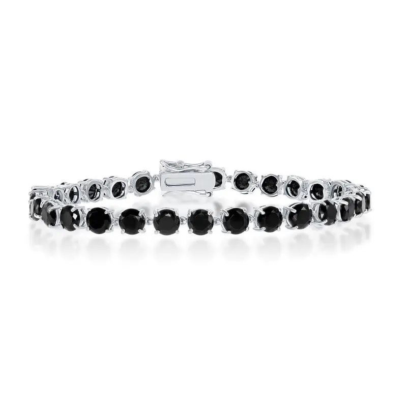 Sterling Silver Four-Prong 5mm Round Gem Bracelet - Black Spinel