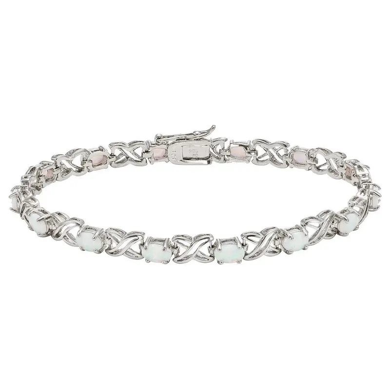 Sterling Silver "XO" Oval White Opal Bracelet