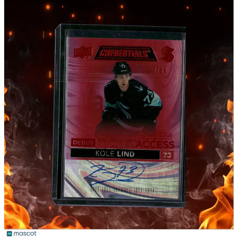 2022-23 Upper Deck Credentials Kole Lind Ticket Access Pink Rookie Auto 28/99