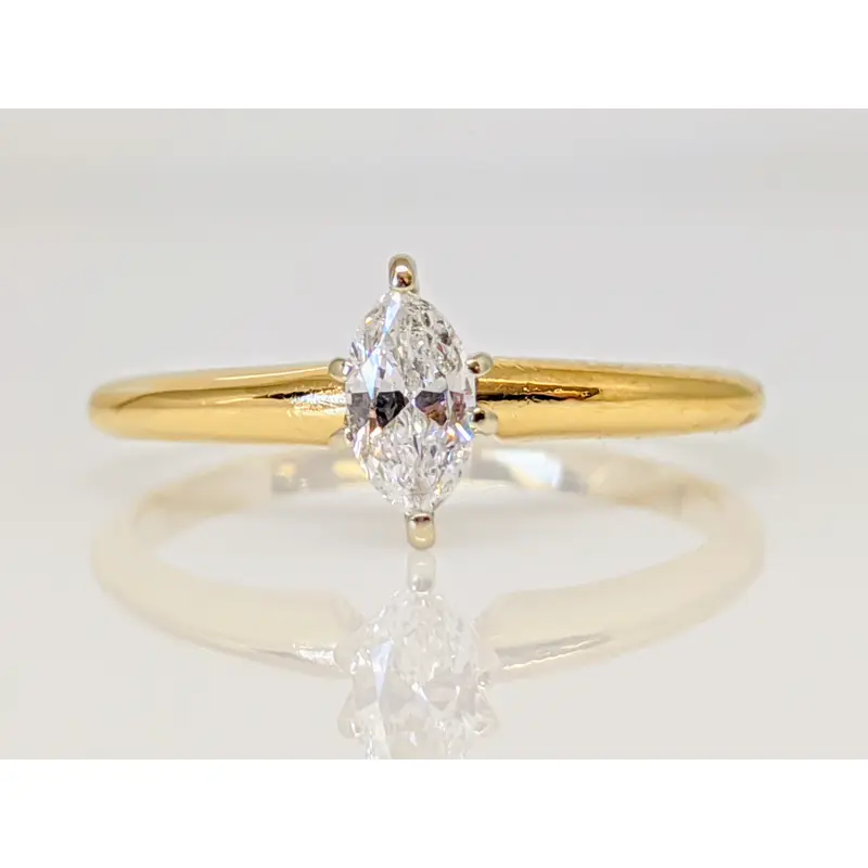 14K .25 CARAT TOTAL SI I DIAMOND MARQUISE CUT SOLITAIRE ESTATE RING 1.8 GRAMS
