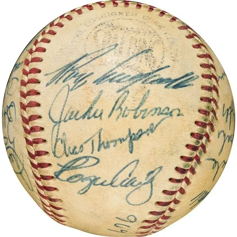 Jackie Robinson Roy Campanella 1956 Brooklyn Dodgers Signed Baseball PSA DNA COA
