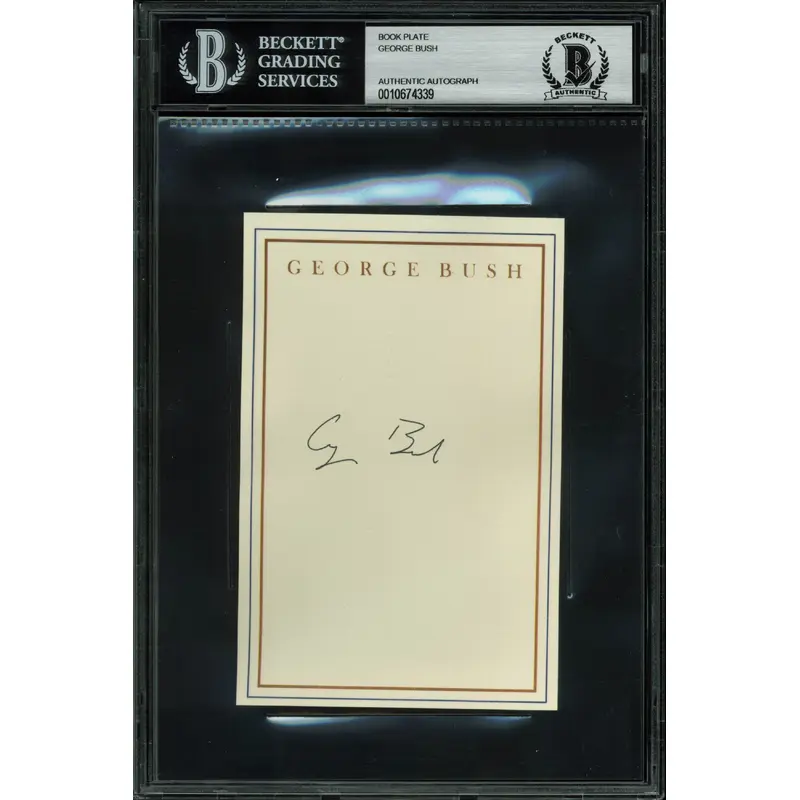 George H.W. Bush Authentic Signed 3.6x5.5 Book Plate Autographed BAS Slabbed