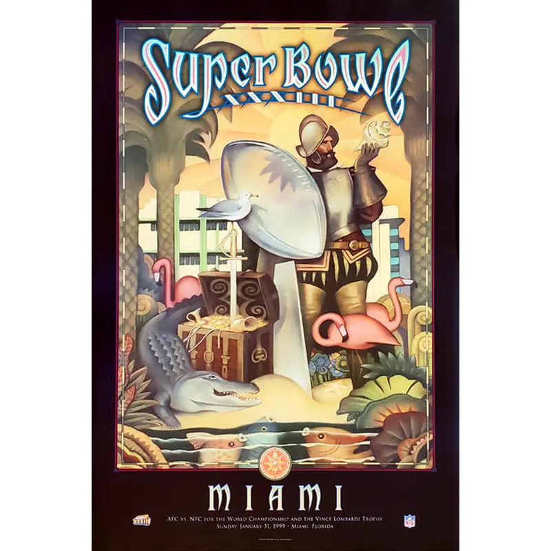 Super Bowl XXXIII (Miami 1999) Official NFL Football Event Poster - Action Images