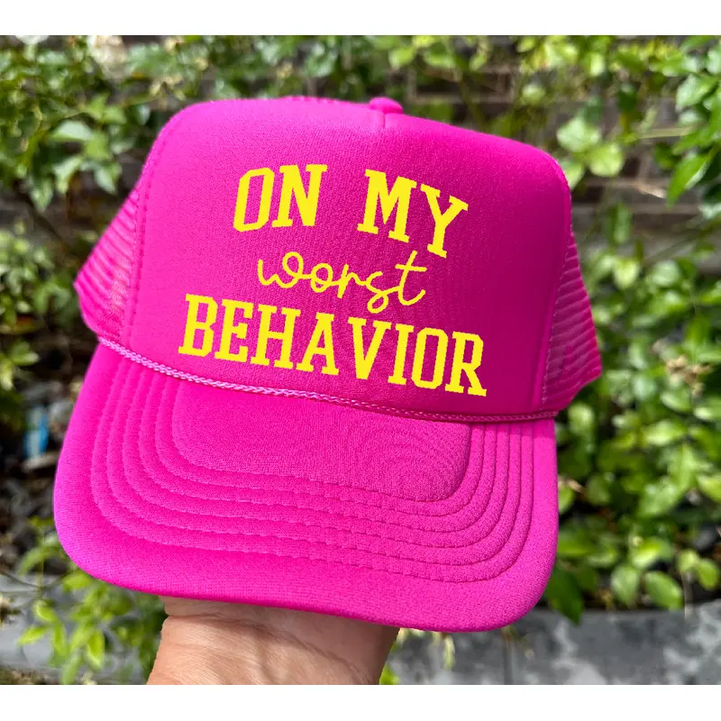 Worst Behavior DTF Printed Hot Pink Trucker Hat