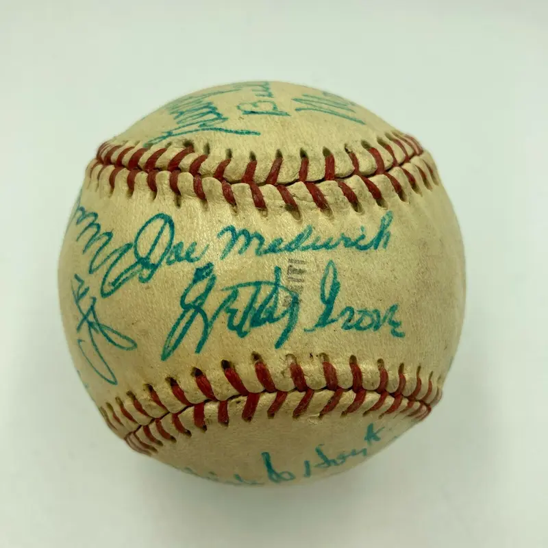 Hank Greenberg Joe Medwick Lefty Grove Warren Giles HOF Signed Baseball JSA COA